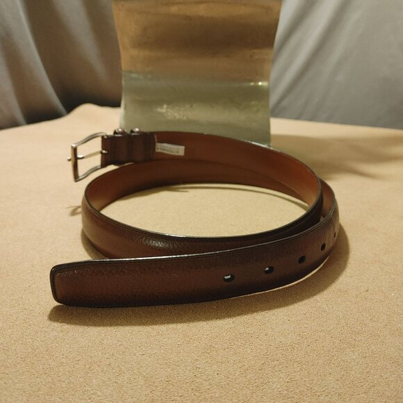 Leather Belt Size 42 Perry Ellis Brown Portfolio Grain Cowhide 1.5 Silver Buck - Picture 7 of 10